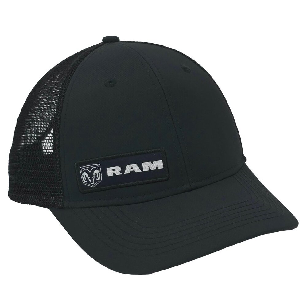 Dodge RAM Hat Black‎ Snapback Trucker Cap Mesh Back Logo Patch FCA Licensed OSFM
